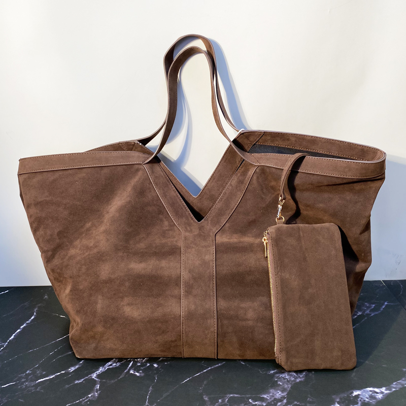 Luxury Bags Tote - 特大フェイクスエードトートバッグ レディース 高級デザイナーハンドバッグ＆財布 2026年新作 大容量 インナーポケット付き