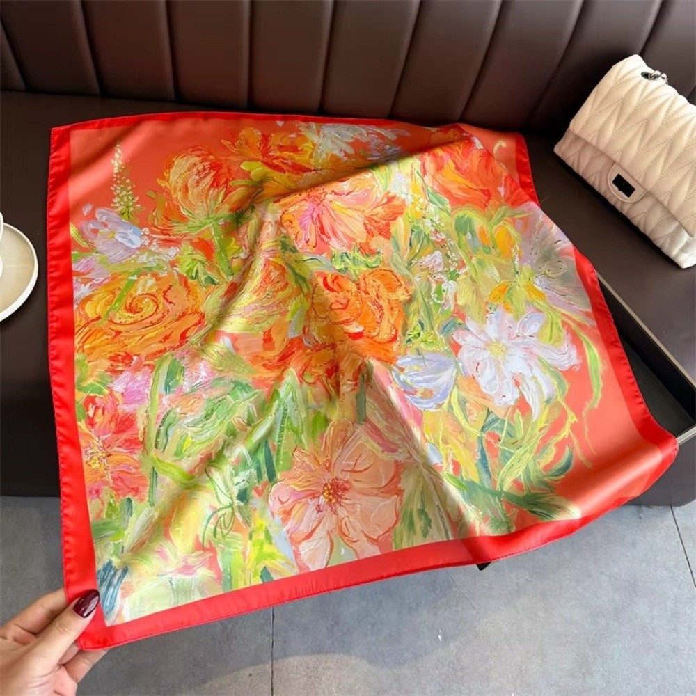 Luxury Bags China - 新作70cm高級スクエアシルクスカーフ 花柄デザイン シルクのような手触り 女性用ヘッドスカーフ バッグタイリボン レディースヘッドバンド