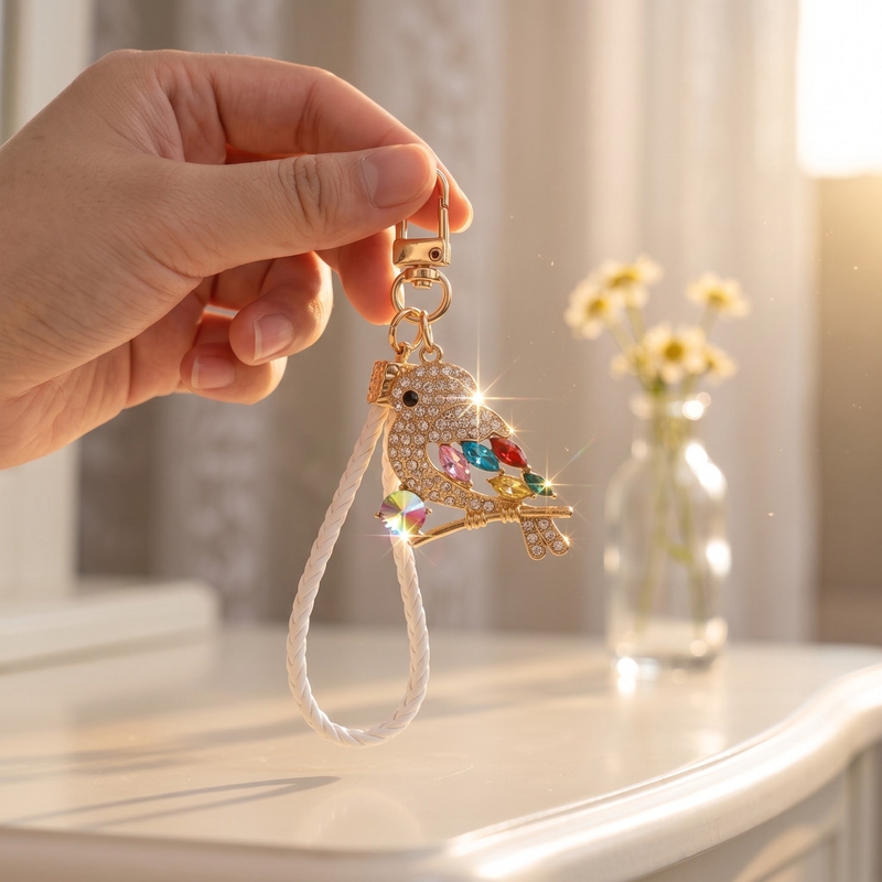 新しい高級感あふれる輝くクリスタル製のカケスのキーチェーン。 - Luxury Bags Cute のレビューと価格